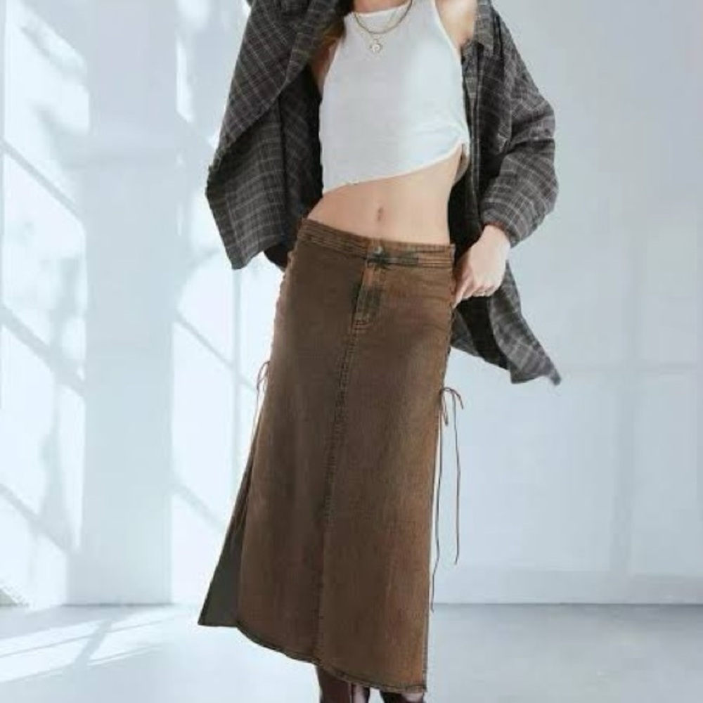 Silence + Noise Brown Midi Skirt
